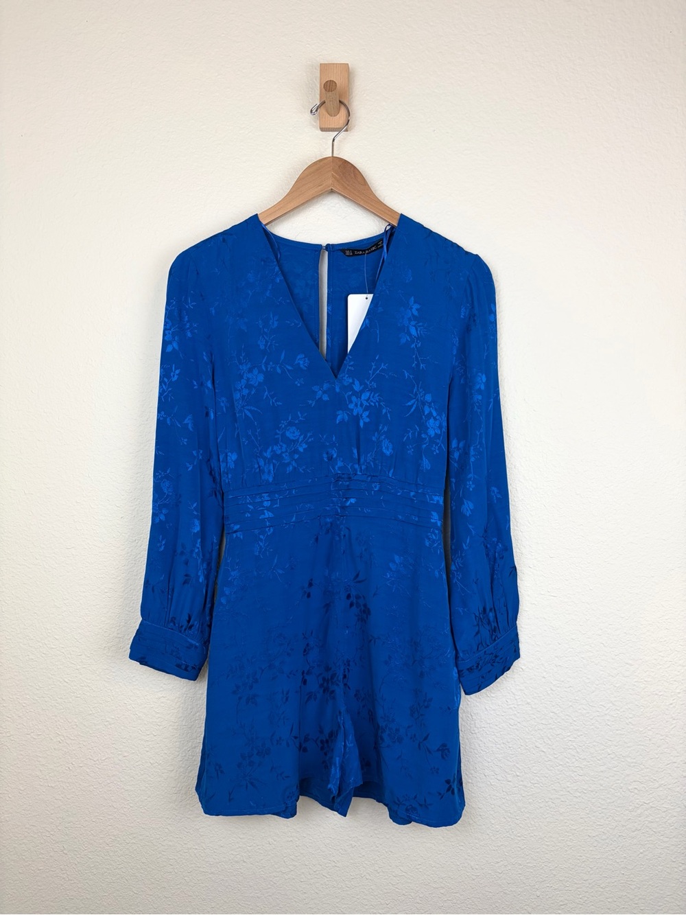 NWT | Zara Basic Royal Blue Short Jacquard Long Sleeve Romper